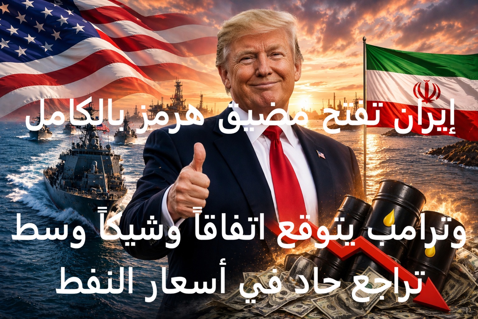 إيران تفتح مضيق هرمز بالكامل وترامب يتوقع اتفاقاً وشيكاً وسط تراجع حاد في أسعار النفط