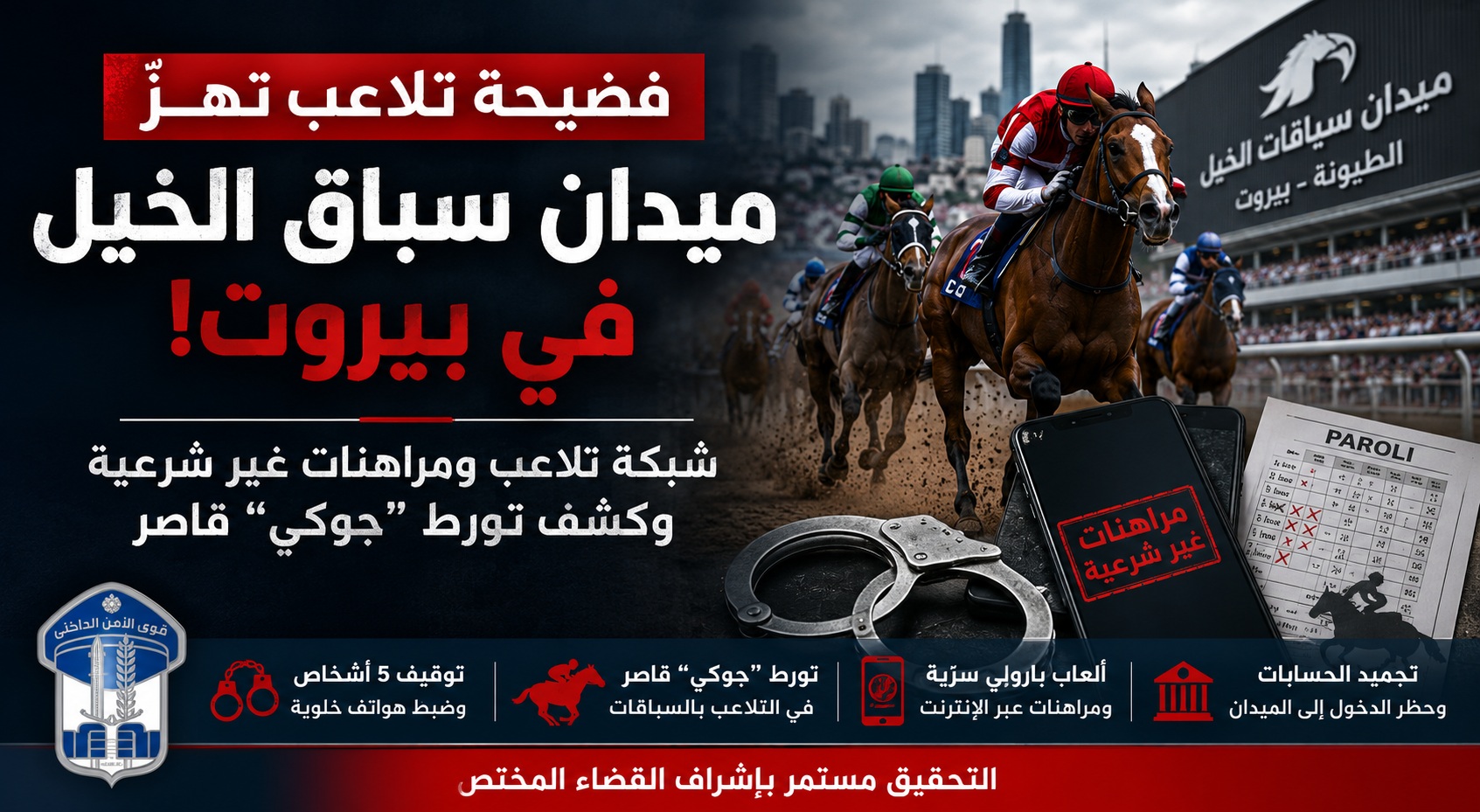 فضيحة تلاعب تهزّ ميدان سباق الخيل في بيروت... وشبكة “بارولي” تحت قبضة الأمن
